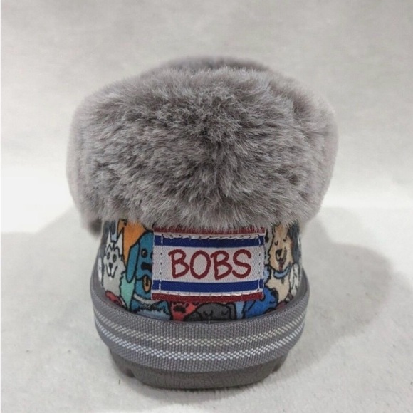 Bobs from Skechers Memory Foam Multicolor Dog Print Slippers with Gray Fur. - Picture 5 of 8